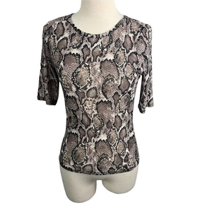 NWT AFRM Brown Snake Skin Crew Neck Sheer Quarter Length Sleeve‎ Shirt (S)